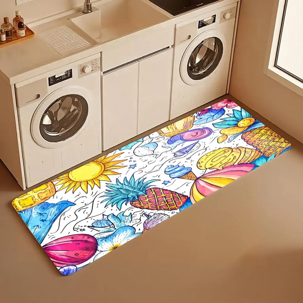 3PCS Kitchen Rugs Sun Pineapple Coconut Palm Tree Flower Watermelon Banana