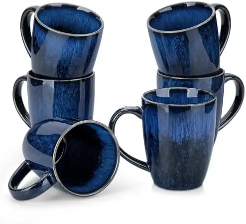 16 Oz Ceramic Coffee Mug Set of 6, Microwave & Dishwasher Safe, Blue