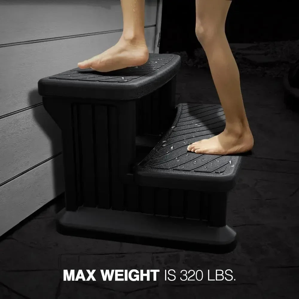 Outdoor Spa and Hot Tub Anti-Slip Steps with Support - Black