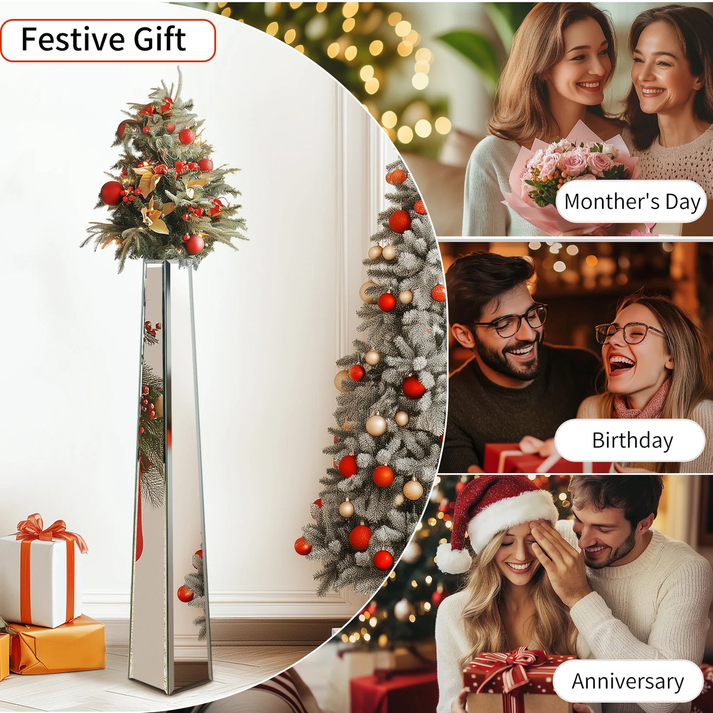 30 Inch Tall Modern Floor Vase Mirrored Glass