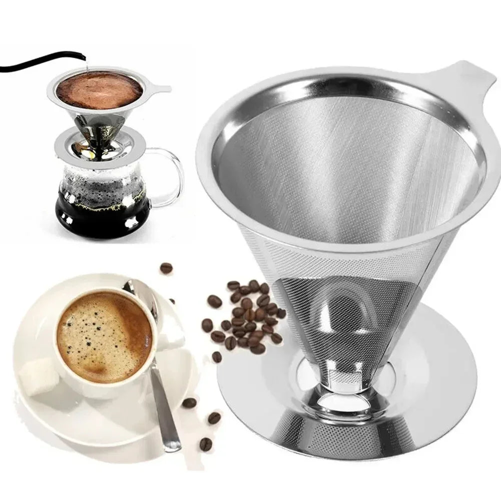 Reusable Coffee Filter Holder Double Layer Stainless Steel Strainer