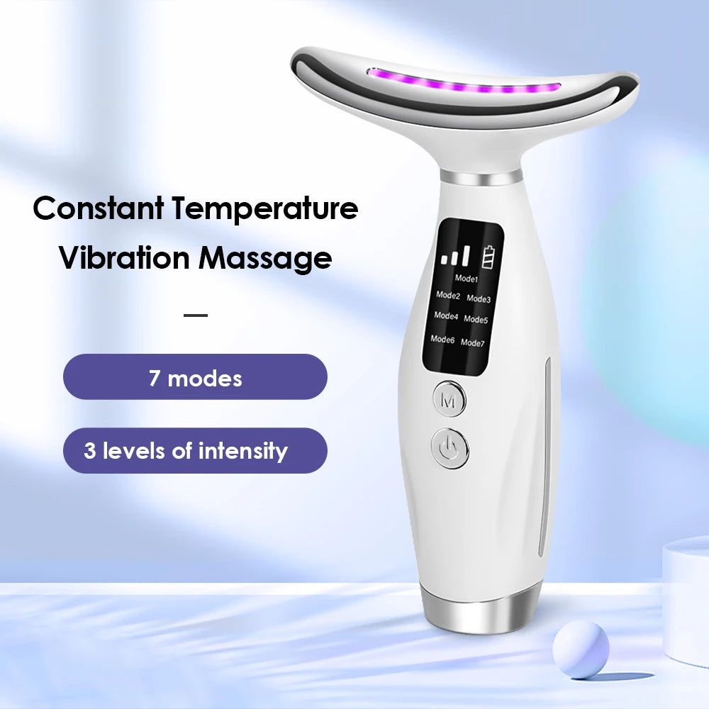 Neck Face Lifting Massager 7 Colors Light LED Photon Therapy Skin Tighten Wrinkle