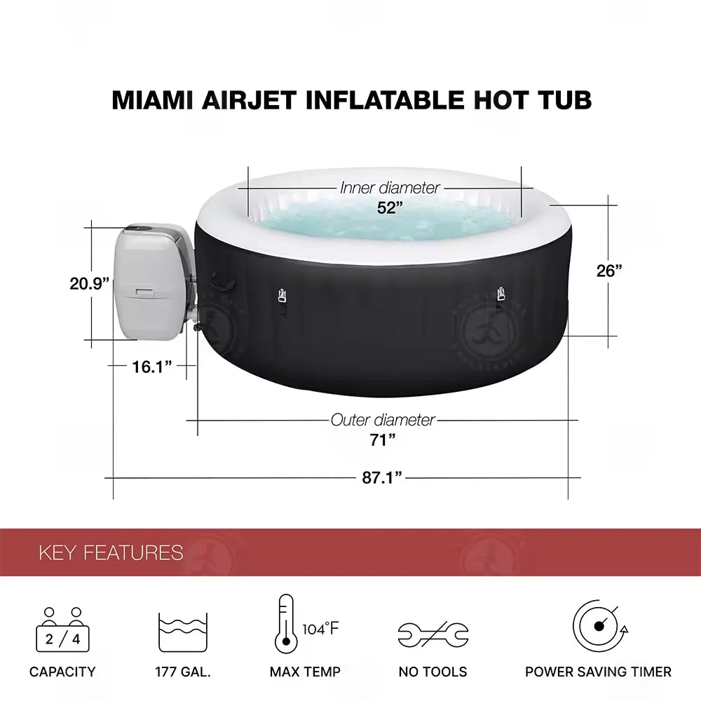 2-4 Person Inflatable Hot Tub, Round Portable Hot Tub,