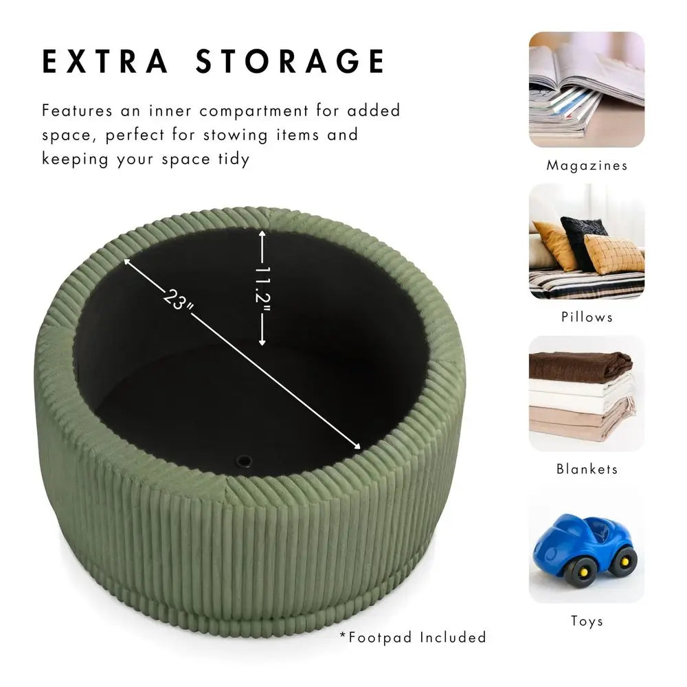 Chenille 29inch Round Storage Ottoman with Flip Top
