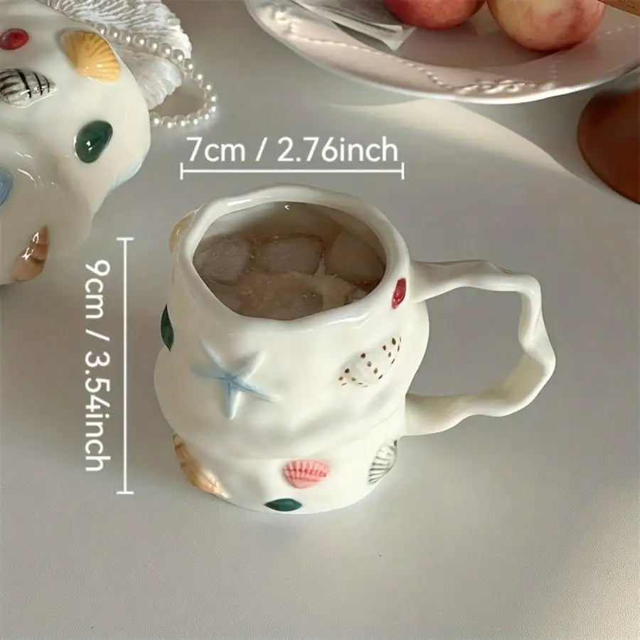 Handmade Ceramic Mug With 3D Shell Design -
