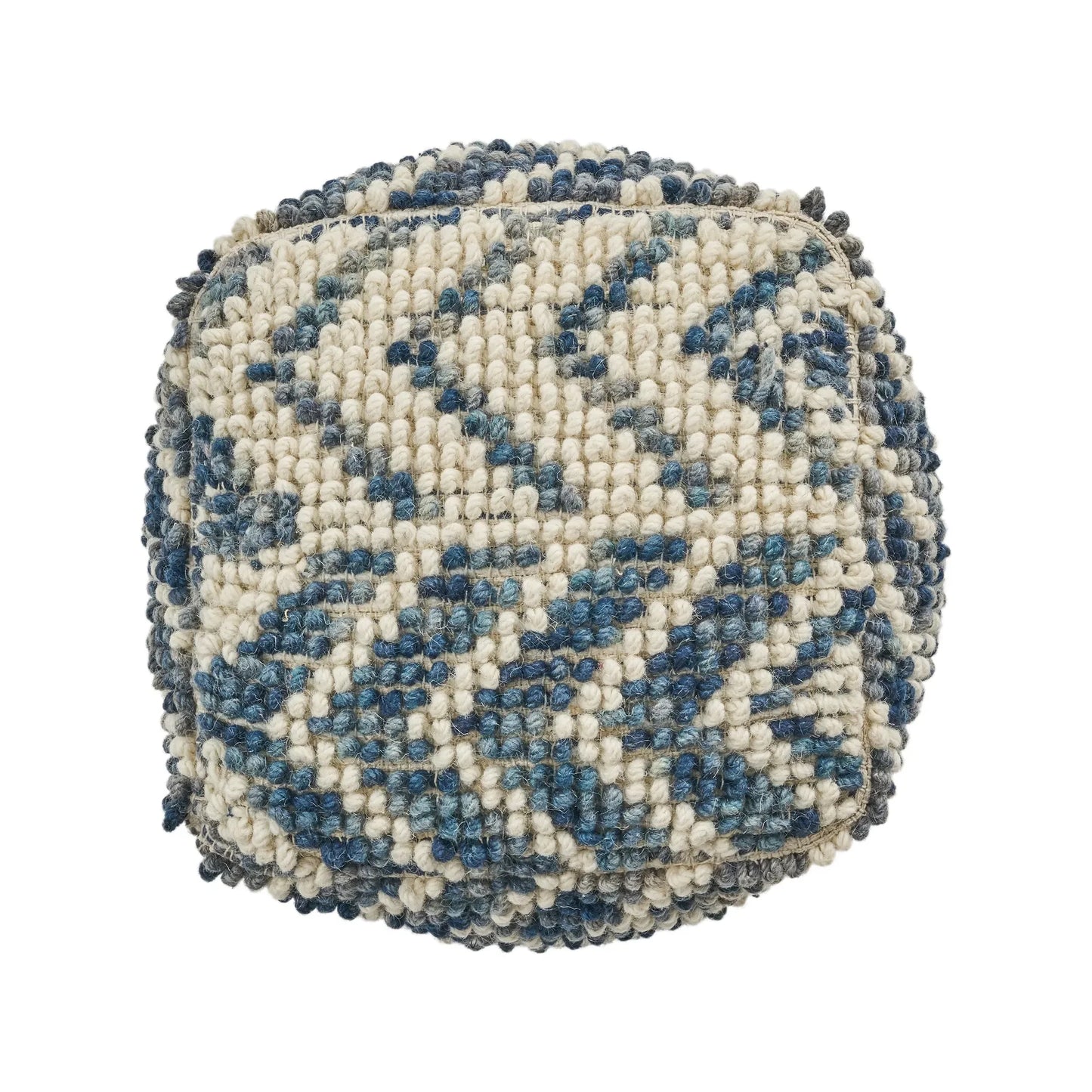 Alina Wool and Cotton Pouf Natural and Blue