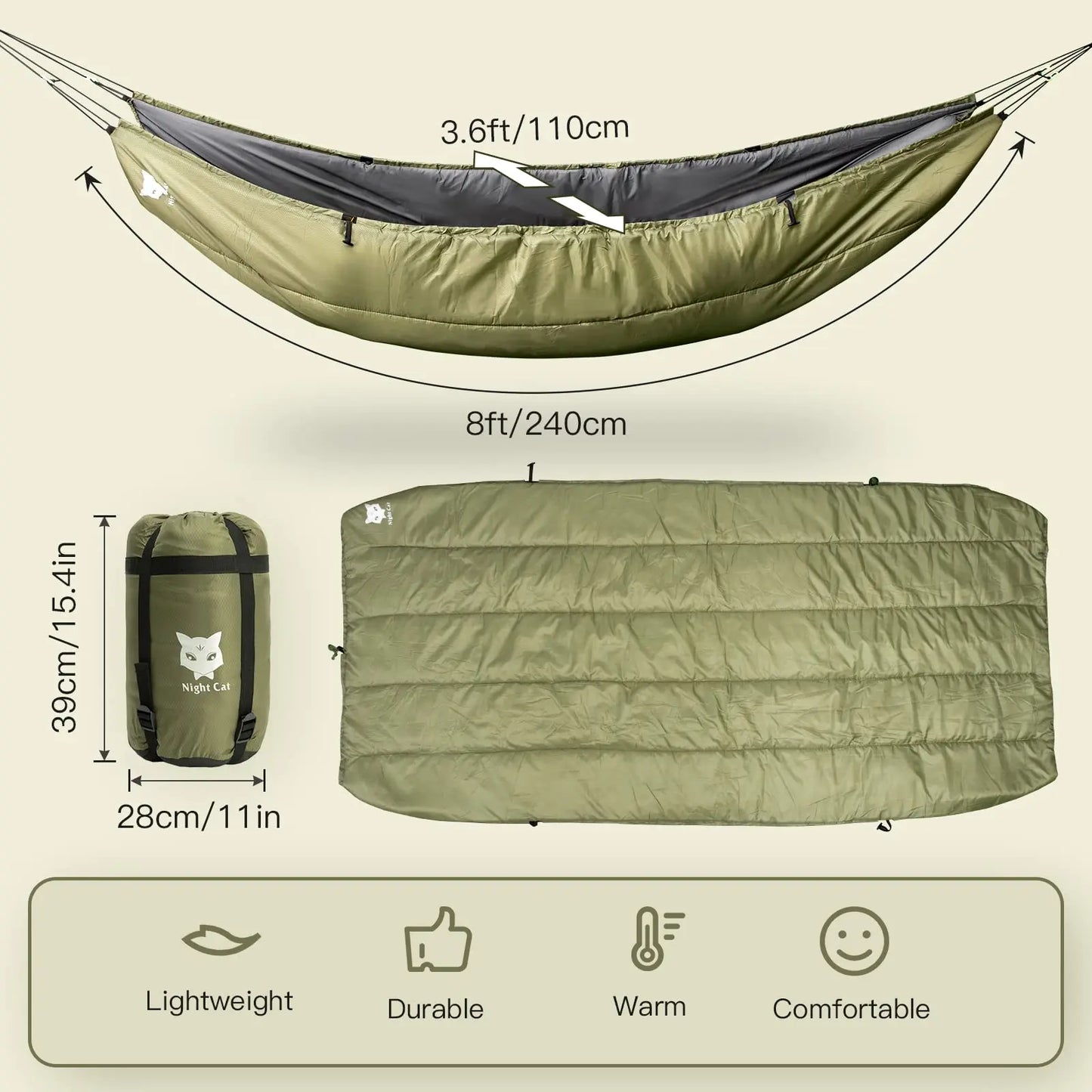 Night Cat Hammock Underquilts Sleeping Bag  5-20℃ 8x3.6ft