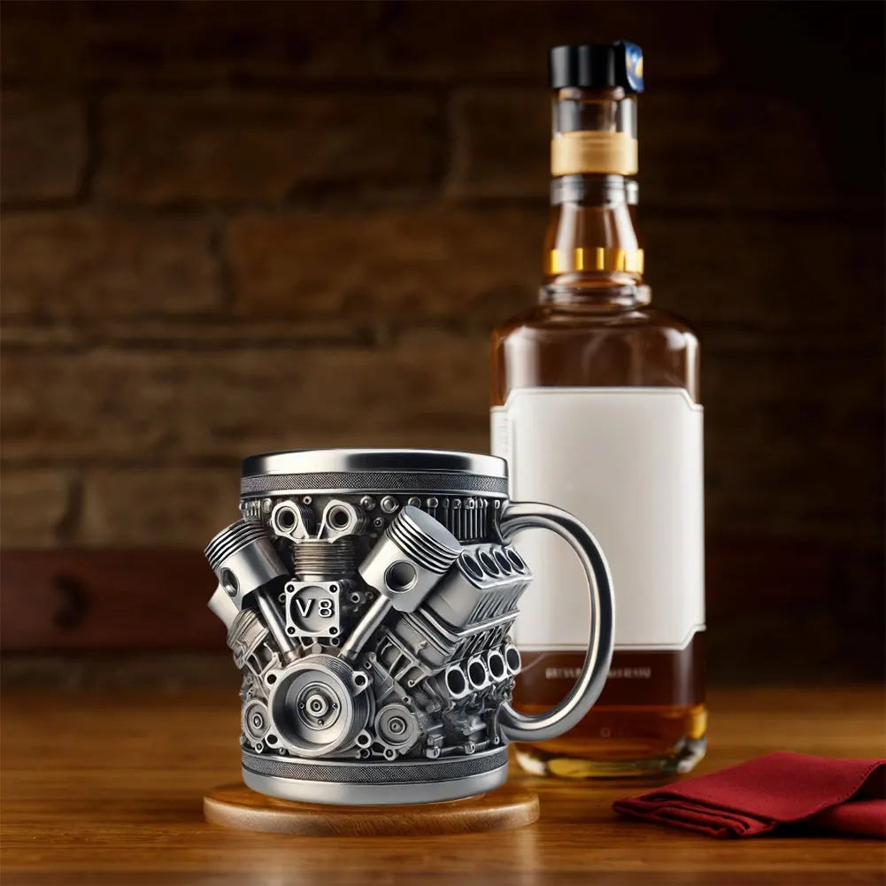 Unique Car Engine Coffee Mug 3d Engines Design Tea Cup Stainless Steel Cocktail Mug 450ml Capacity Tea Cup Car Enthusiast Gifts
