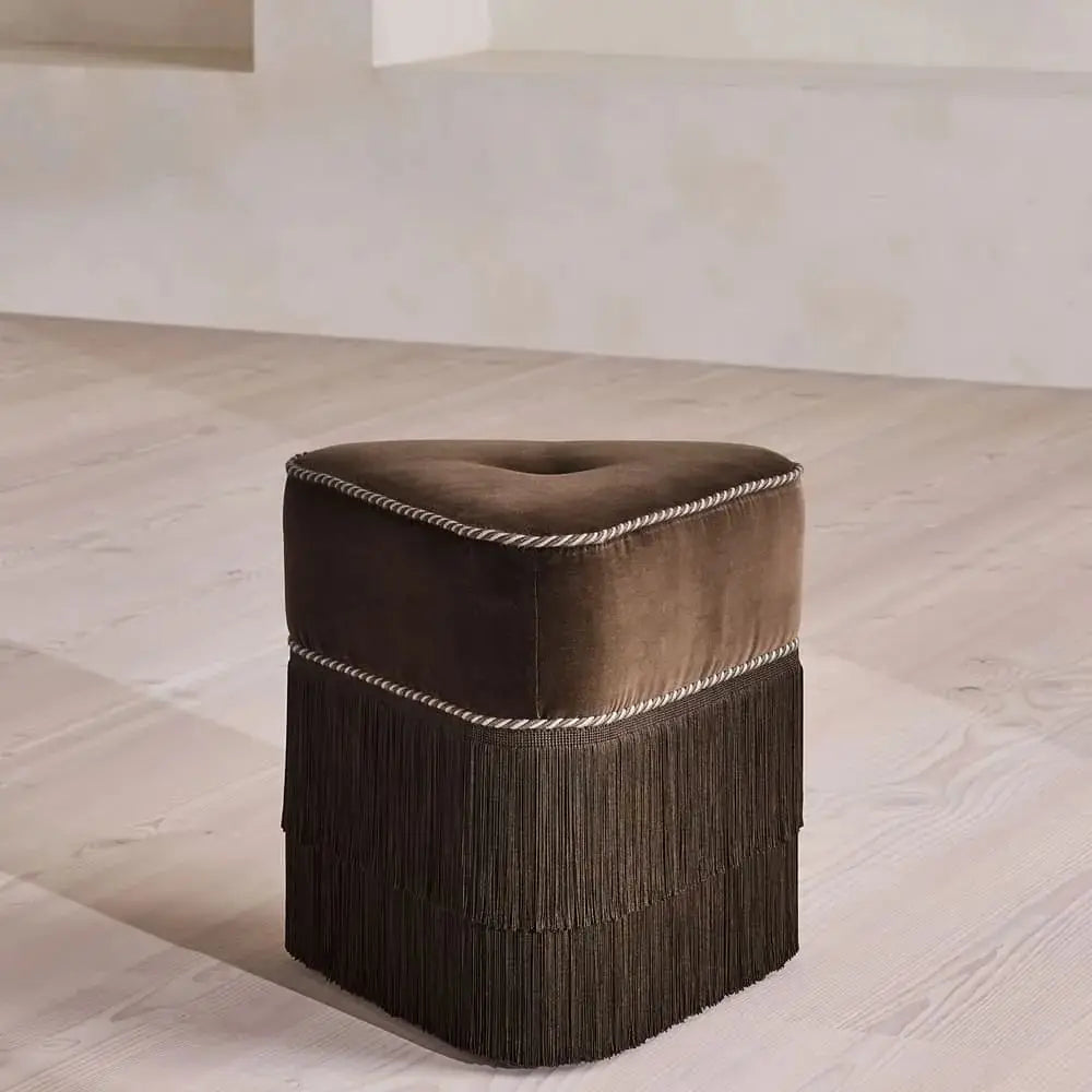 Velvet Triangular Pouf Ottoman with Tassel Stool