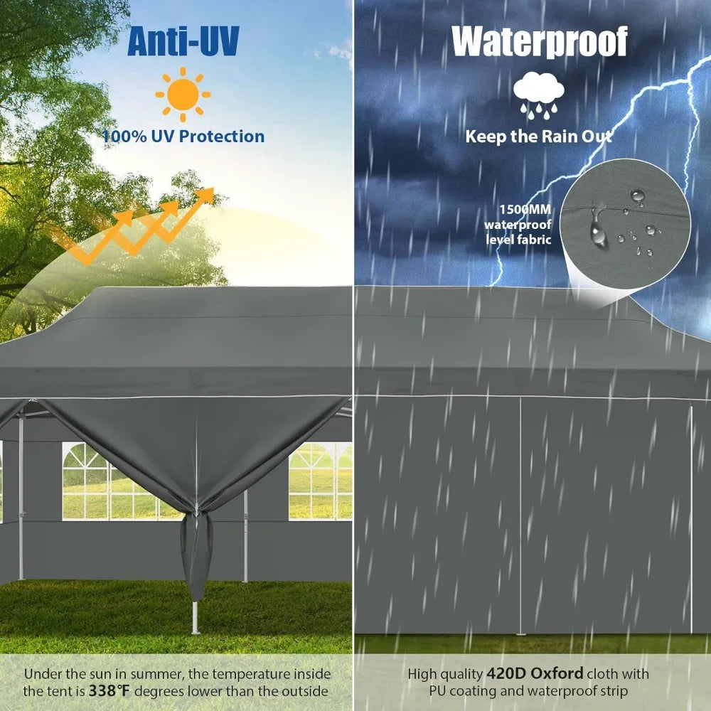 10x30 Pop up Canopy Tent for Parties, Heavy Duty  8 Sidewalls, Gazebo