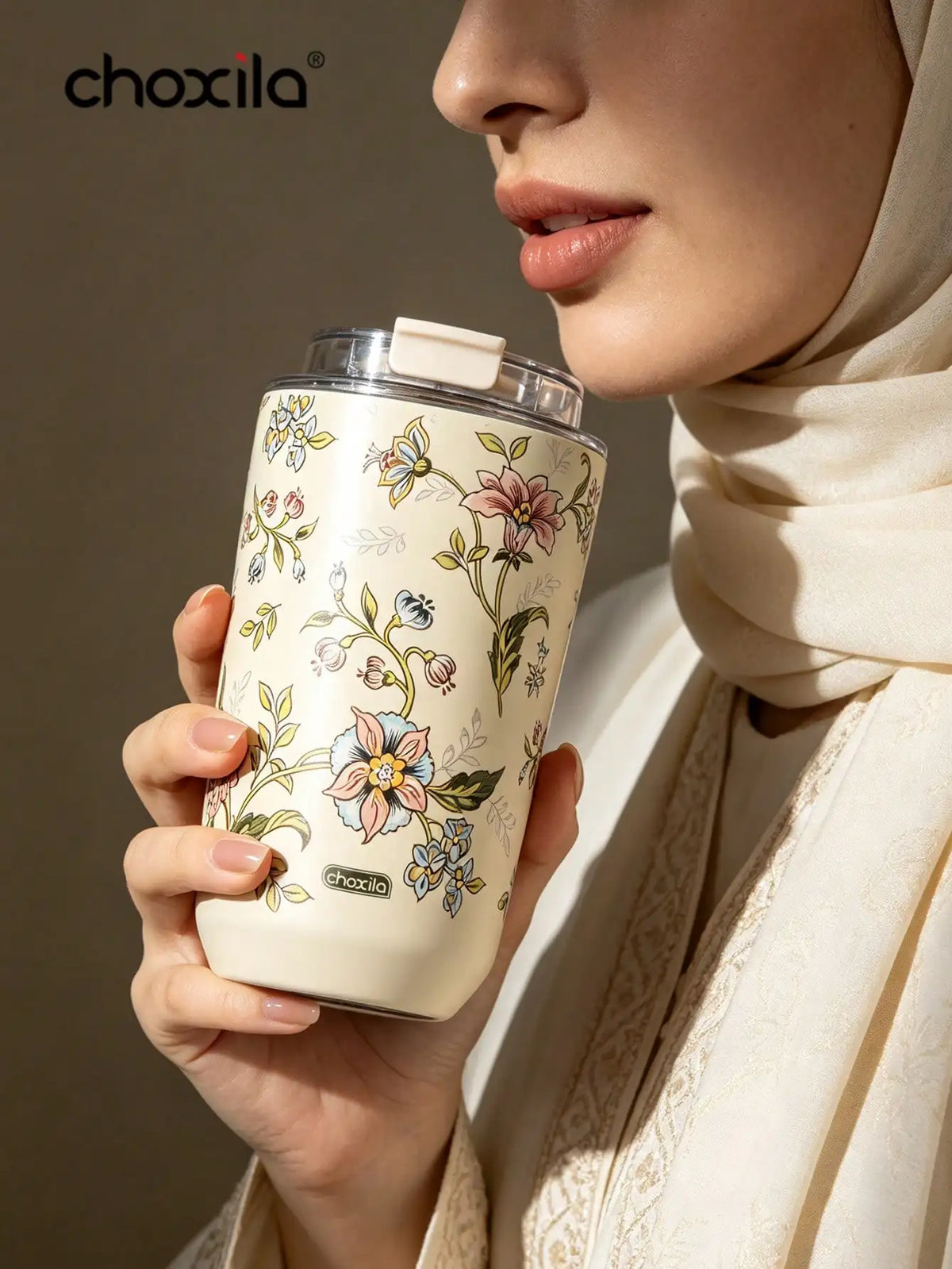 1pc Vintage Floral Print 380ml Stainless Steel Insulated Coffee Mug