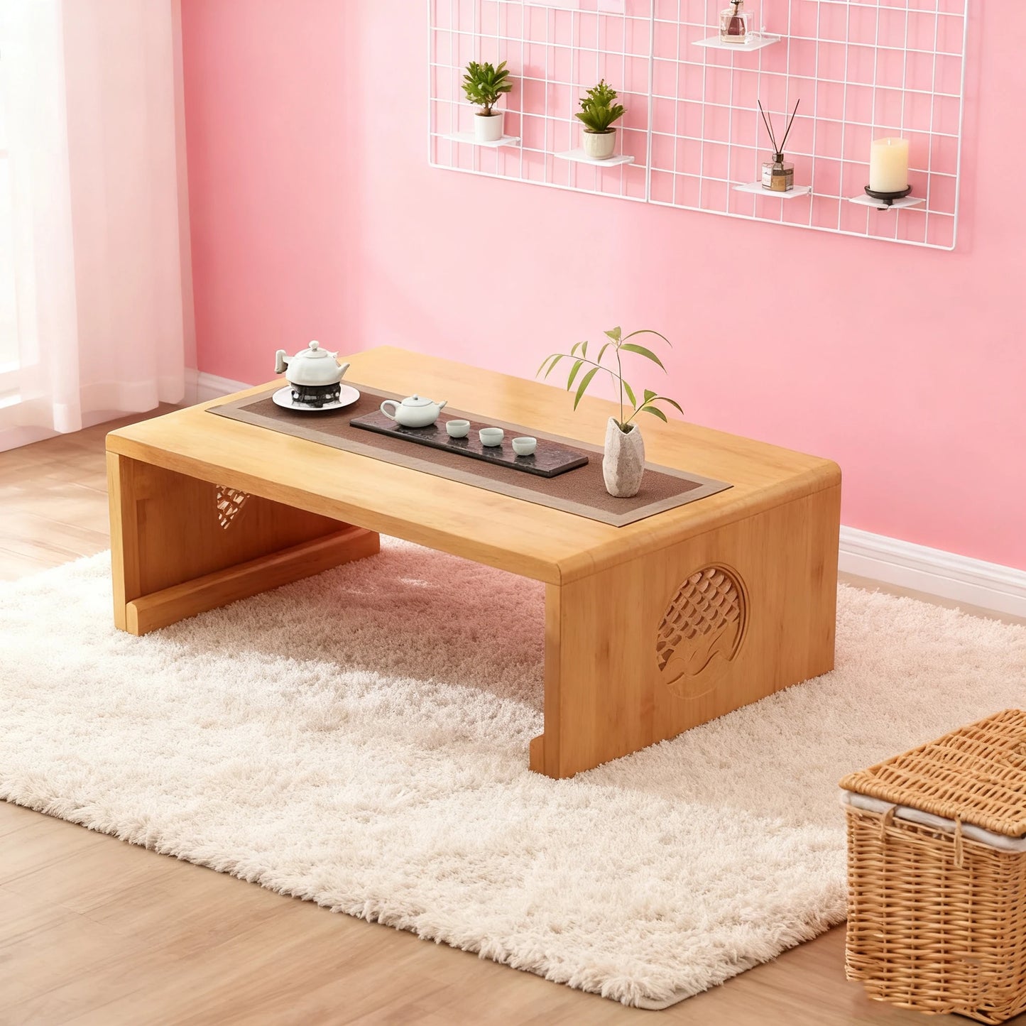 Foldable coffee table,  low table, no assembly required low tatami table.