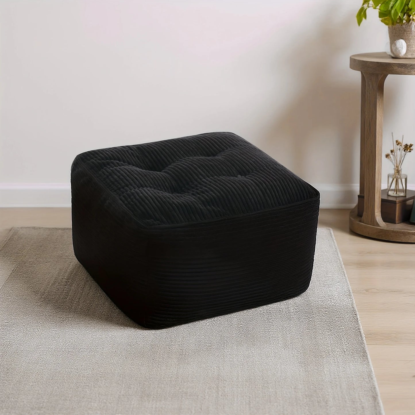 Soft And Cozy Square Pouf Ottoman, Corduroy Foam Stuffed Furniture