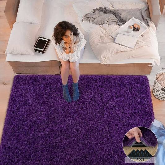 Room Decor Rug,Purple Fluffy Soft Shaggy Non-Slip - 4 Rug Stickers