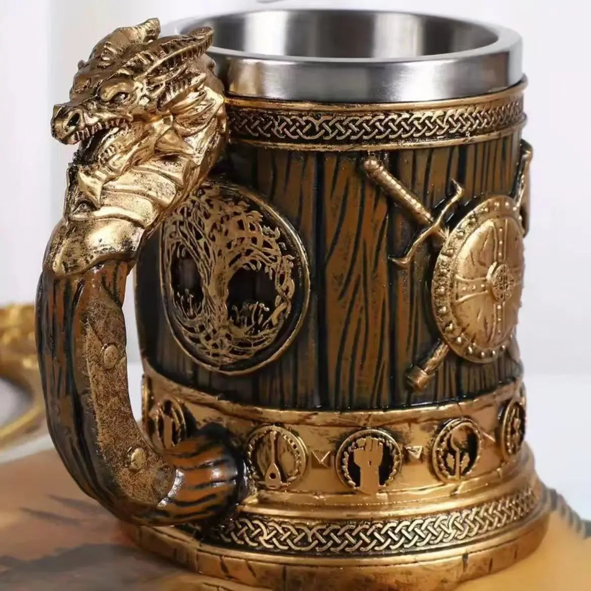 Stainless Steel Beer Cup  3D Retro Dragon Head Mug