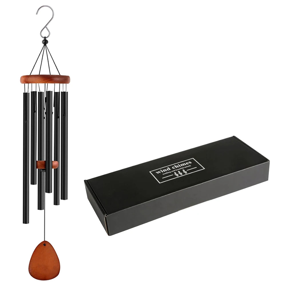 26 Inch Retro Black Wind Chime 6 Aluminum Tubes Deep Resonance Sound
