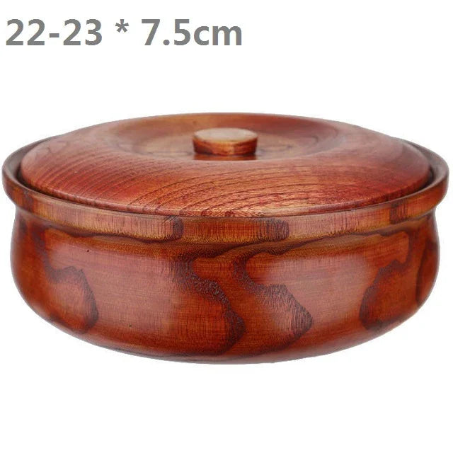 Solid Wooden Bowl with Lid Wooden Salad Bowl
