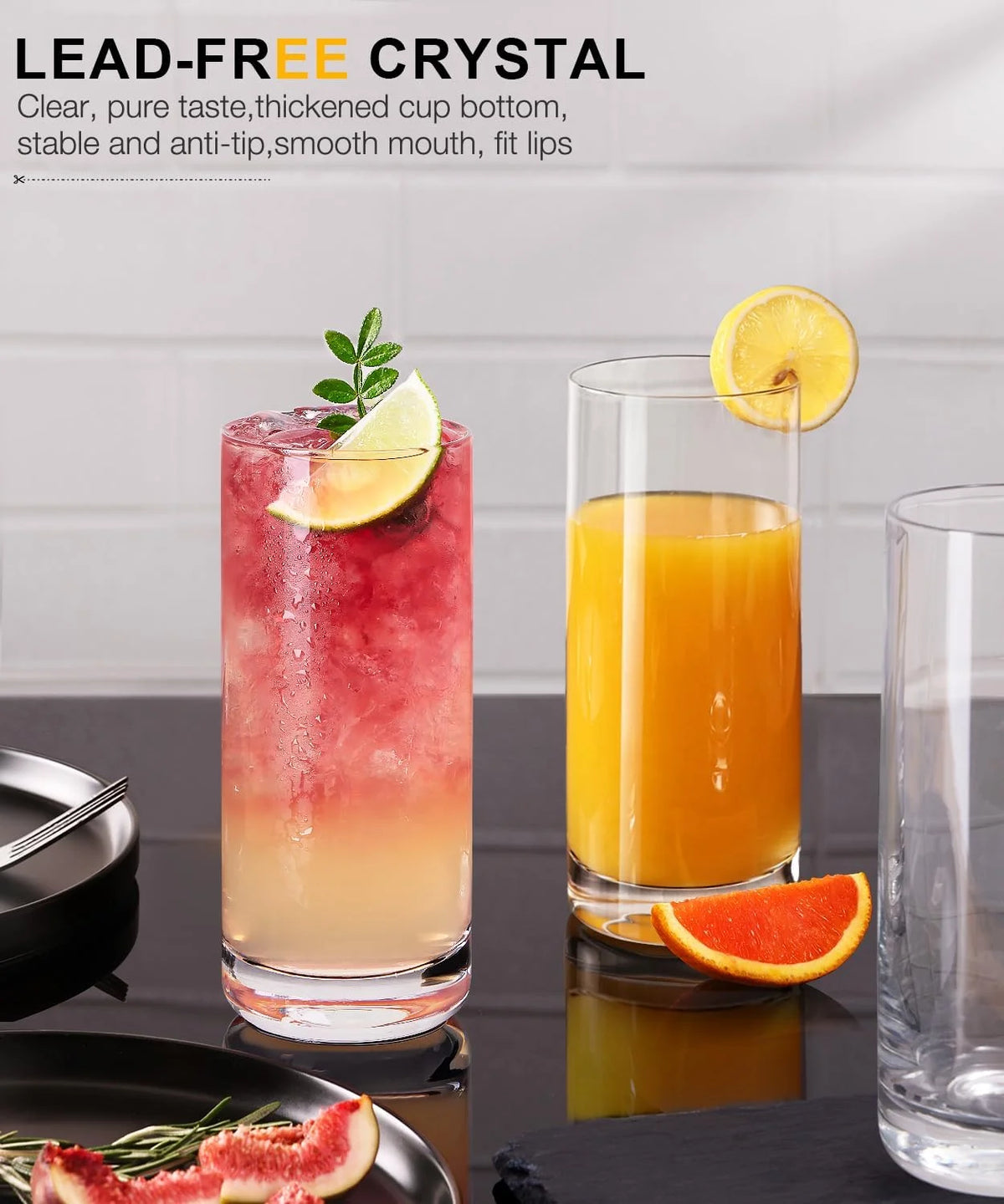 Drinking Glasses Set of 8, 16Oz Crystal Highball Glasses,