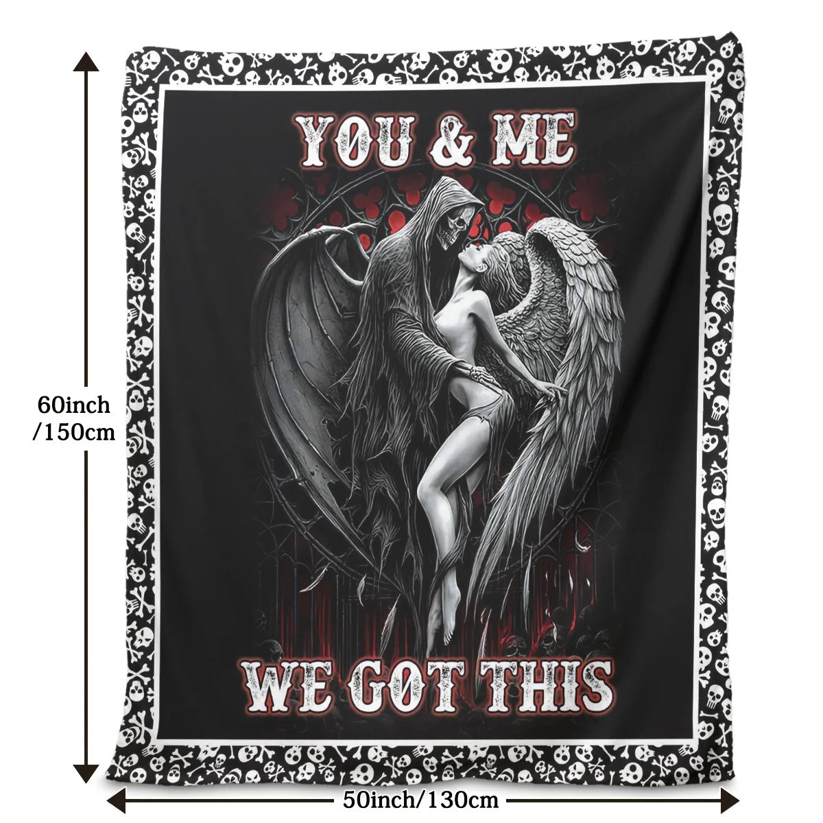 Reversible Skull and Angel Fleece Throw Blanket