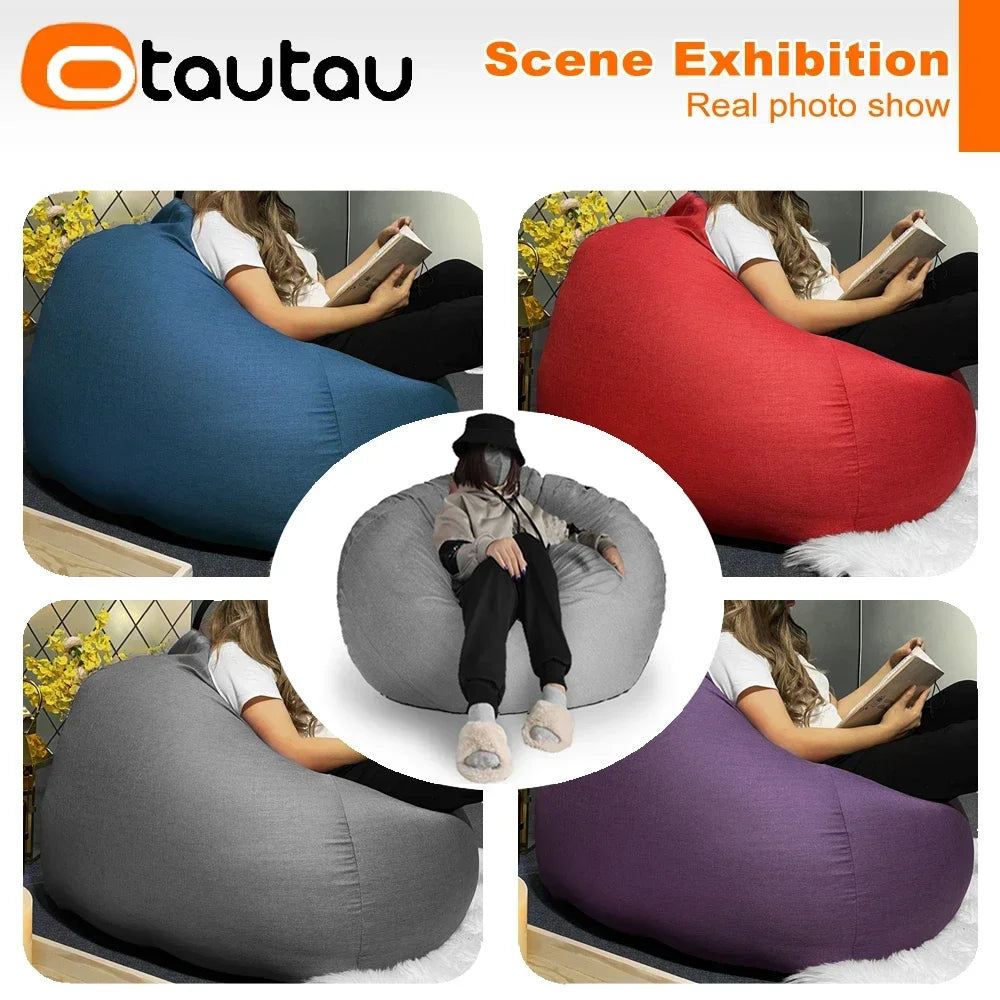 Filled 70cm Bean Bag Sofa with Filler Big Cotton Linen