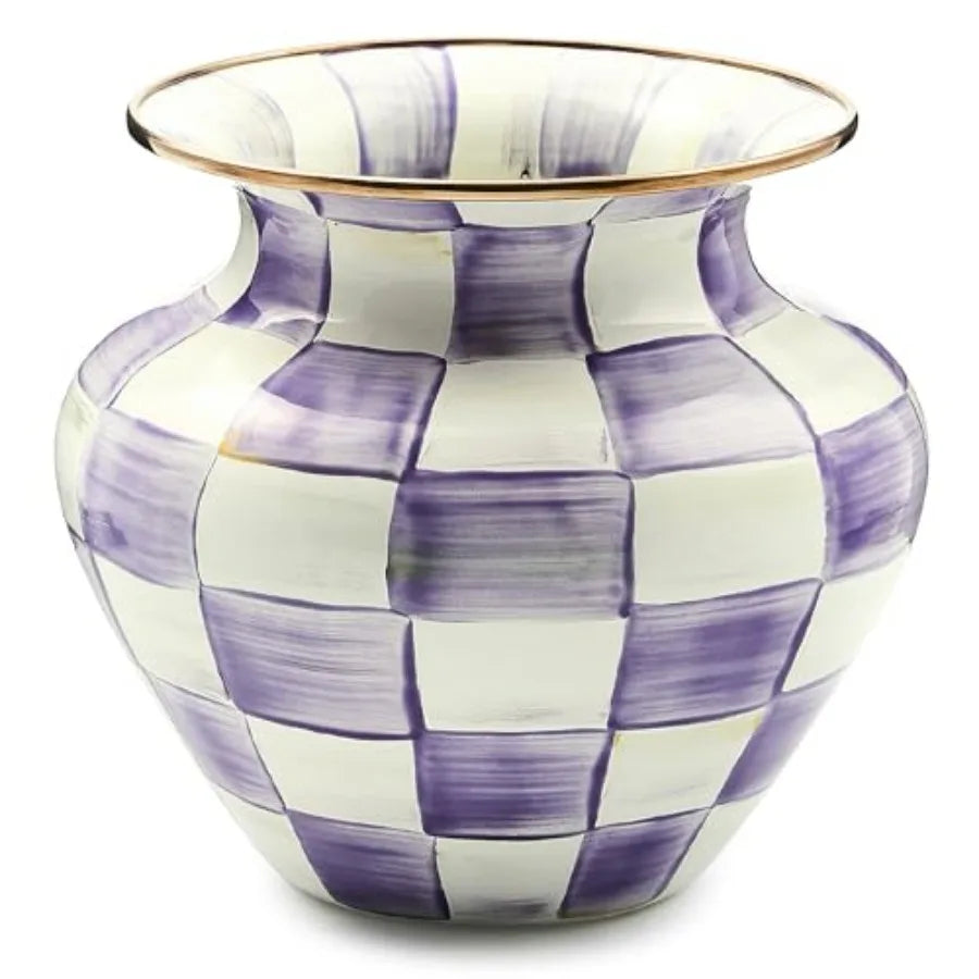Enamel Large Vase, Unique Flower-Vase Brown-and-White