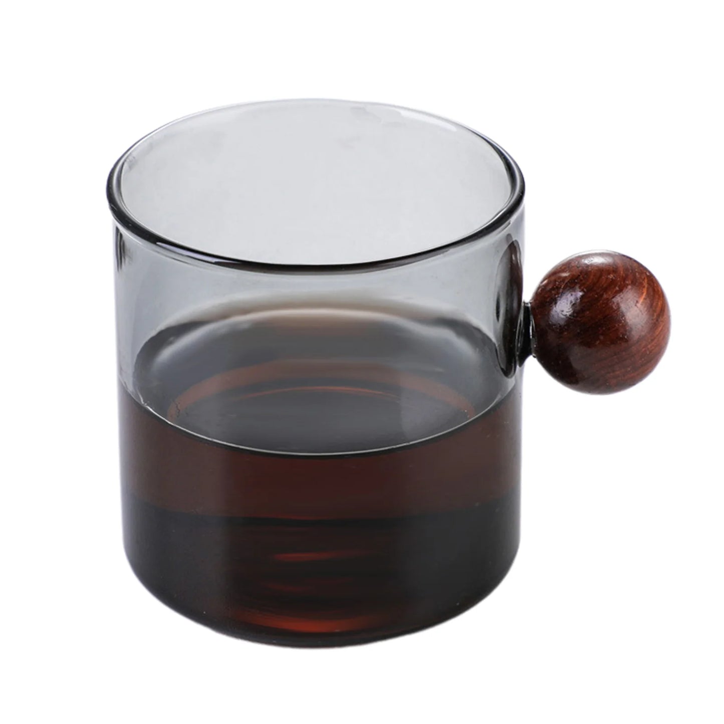 Colorful Glass Coffee Mugs With Wooden Ball Handle 120/200ml