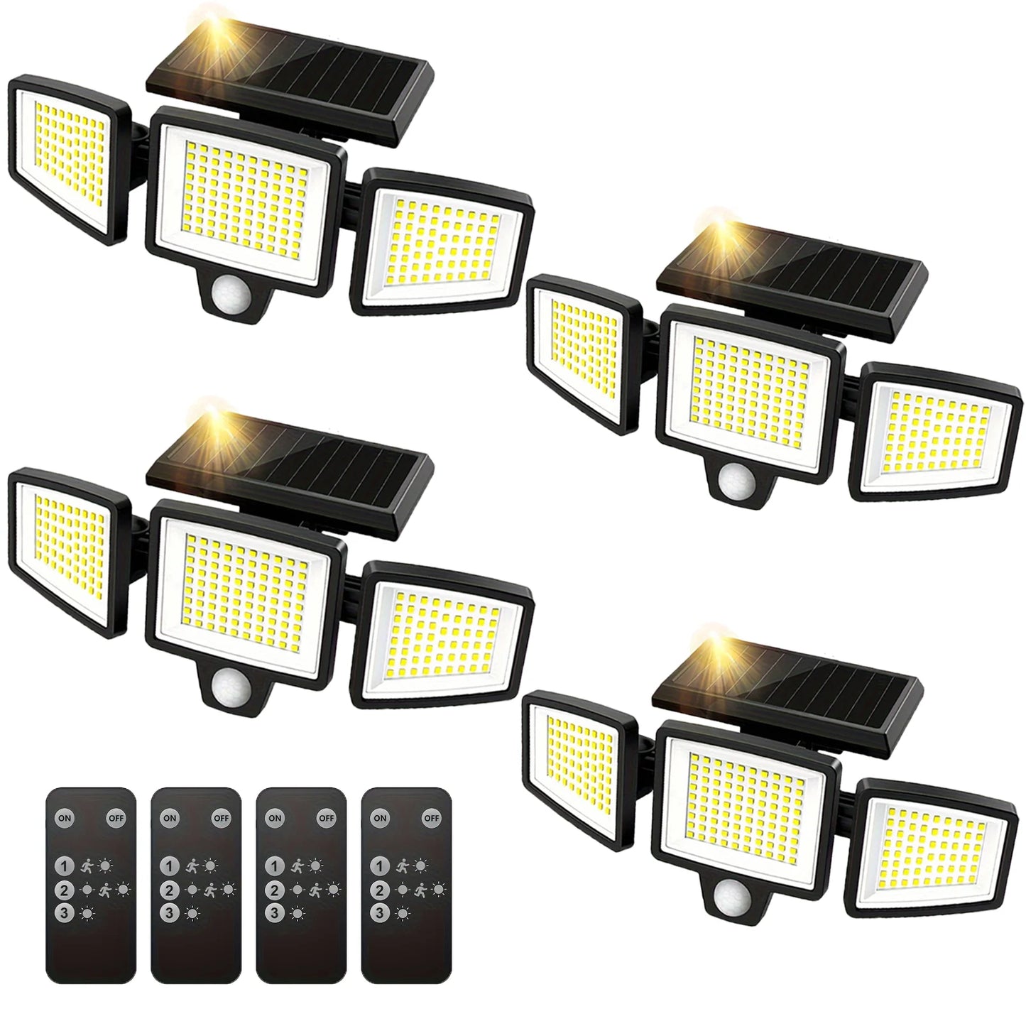 (1/2/3 Pack) 3-Head Solar Outdoor Light, Wireless Remote Control
