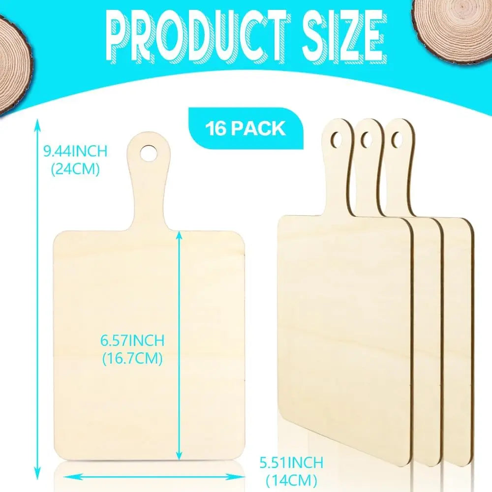 16 Pack Unfinished Wood Cutting Boards with Handle (9.4" x 5.5")