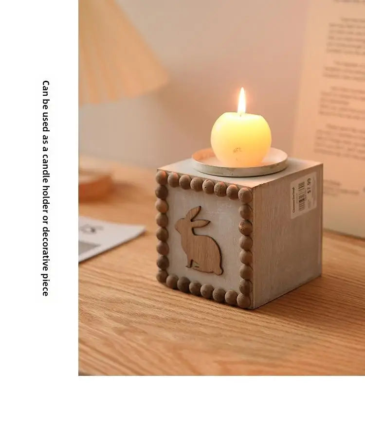 Artistic Wooden Square Candlestick Desktop Little Rabbit