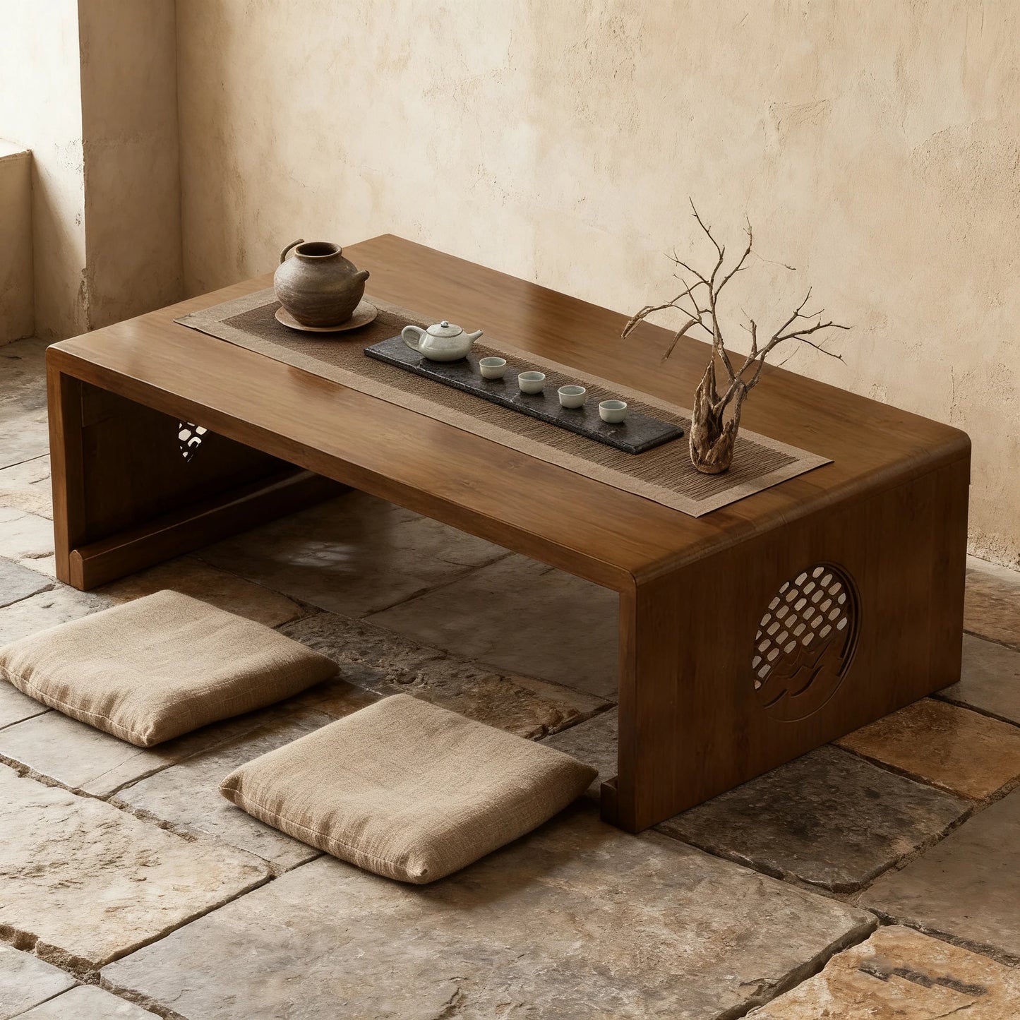 Foldable coffee table,  low table, no assembly required low tatami table.