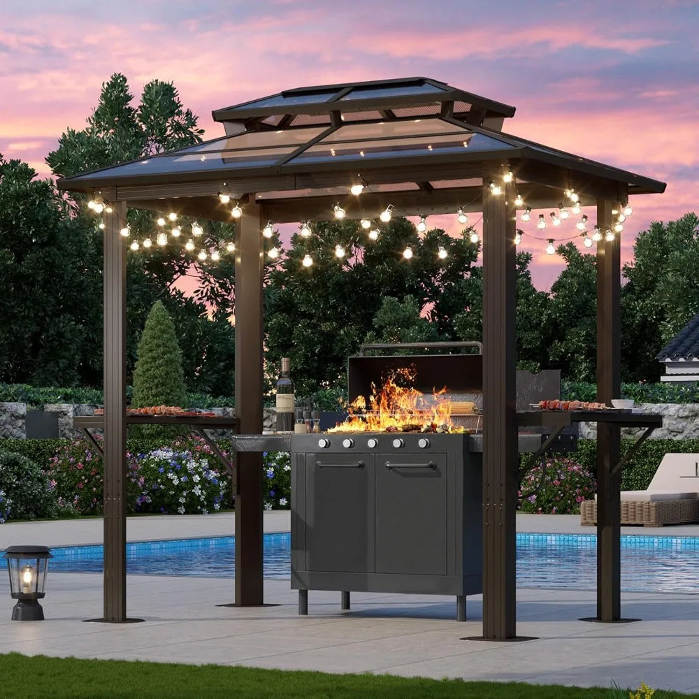 8'x5' Hardtop Grill Gazebo  Polycarbonate Roof, Aluminum Frame