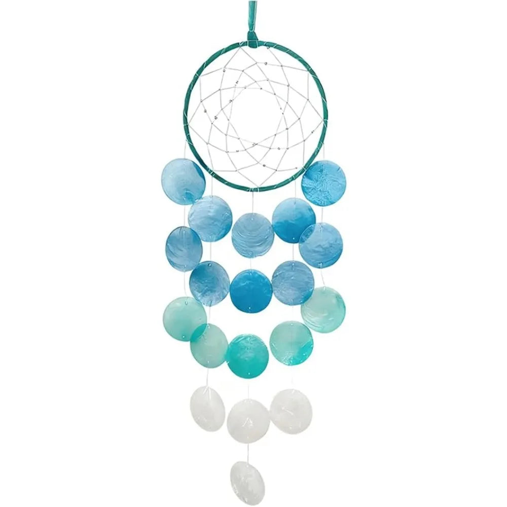 Blue Circle Capiz Shell Wind Chime  Seashell Windchimes with Aluminum Tubes
