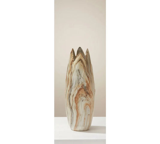 Modern Ceramic Vase with Marbled Finish, 7x7x21 Inches