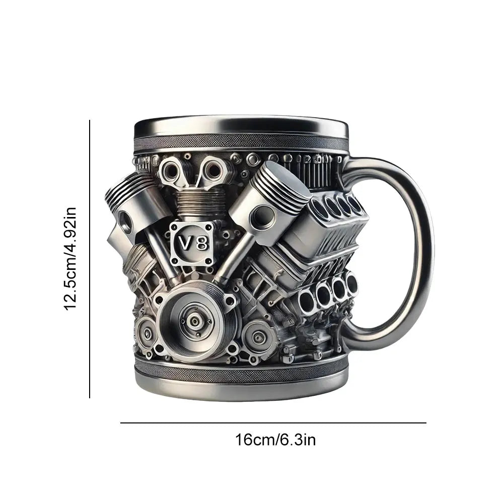 Unique Car Engine Coffee Mug 3d Engines Design Tea Cup Stainless Steel Cocktail Mug 450ml Capacity Tea Cup Car Enthusiast Gifts