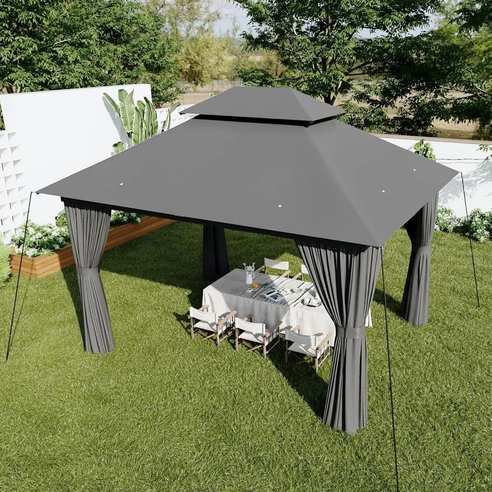 Outdoor Gazebo for Patio 10x12, Metal Frame Double Roofs,