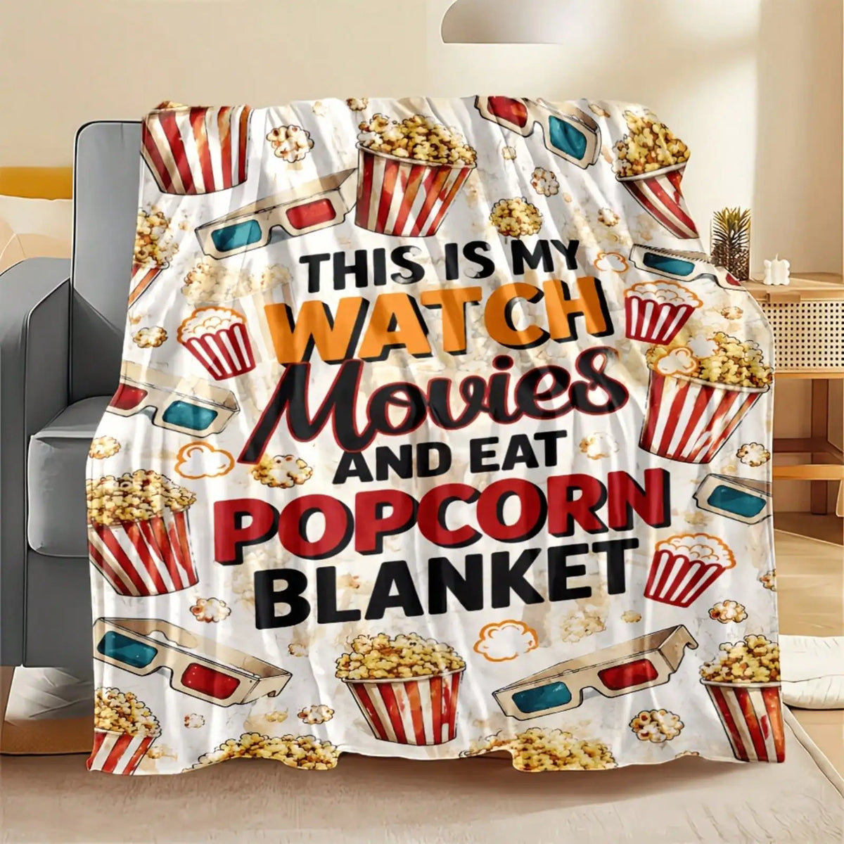Movie Night Flannel Blankets & Throws Popcorn