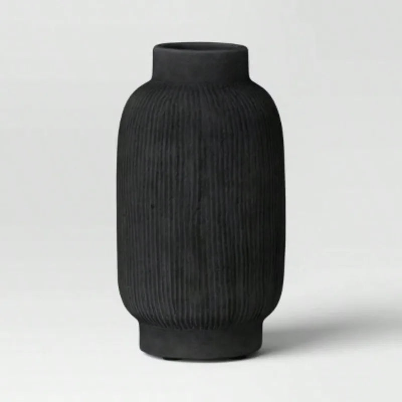 Tall Black Ceramic Vase - Waterproof  Spot Clean, 12.5" Tall