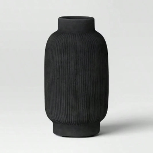 Tall Black Ceramic Vase - Waterproof  Spot Clean, 12.5" Tall