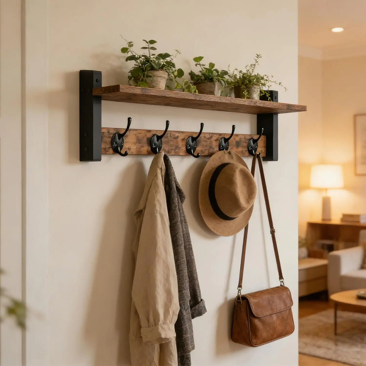 17.7 Inch Wall Mounted Coat Rack with Hooks