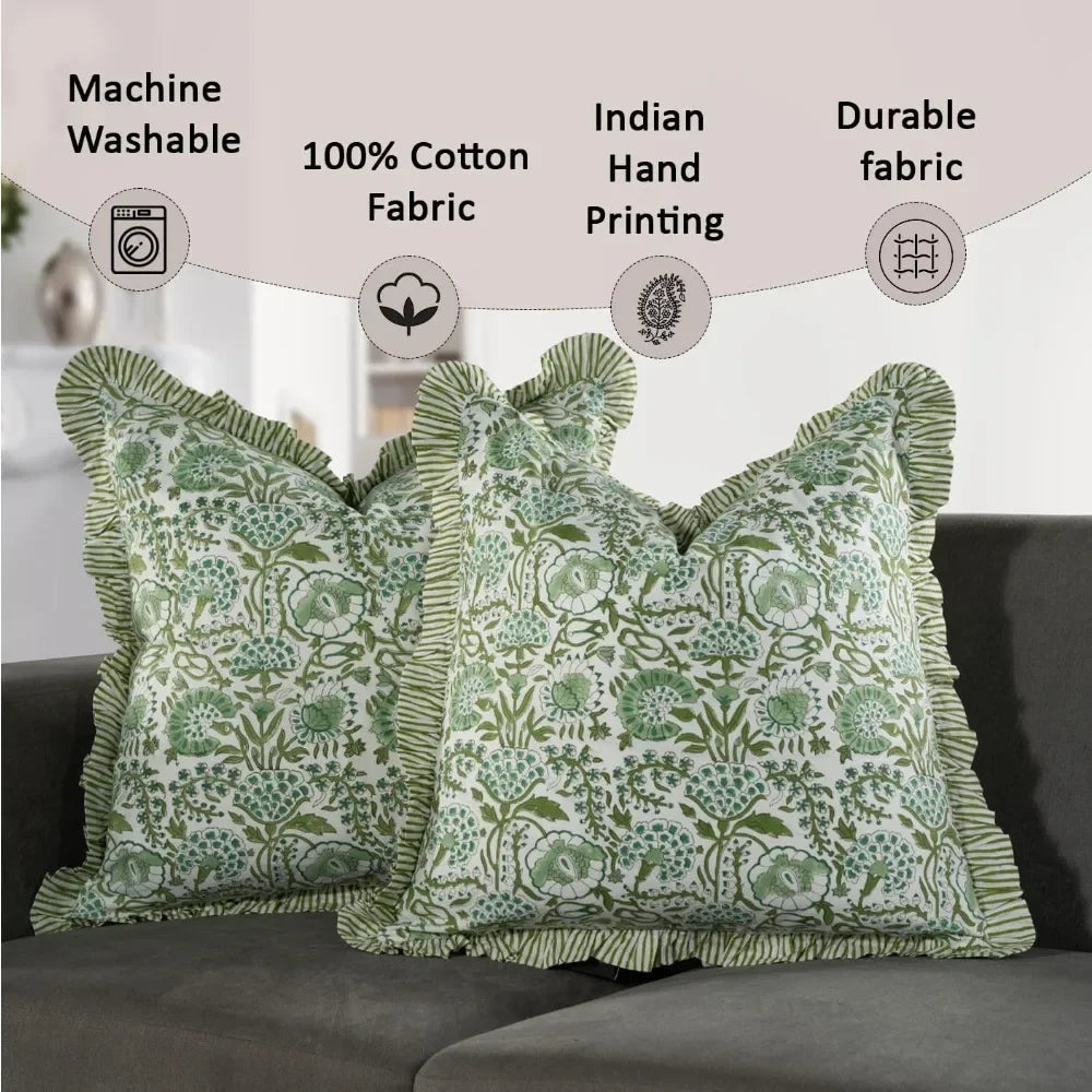 Agate Green Ruffle Throw Pillow Covers  24x24 Inch