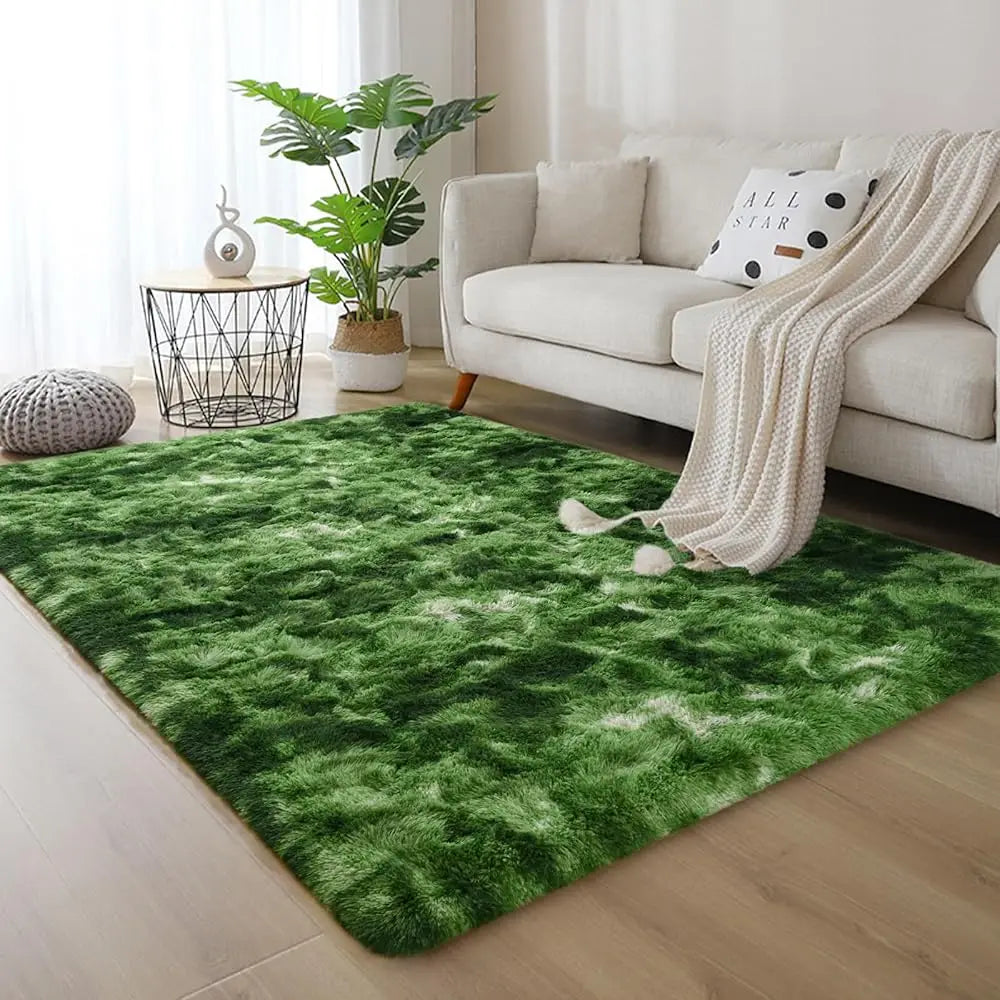 Fluffy Area Rugs  3X5 Ft Plush High Pile Dark Green