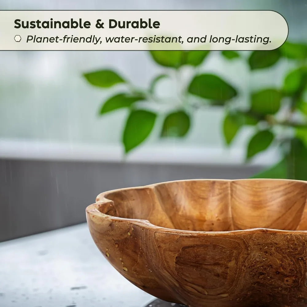 Large Teak Wood Serving Bowl for Kitchen, Salad, Bread