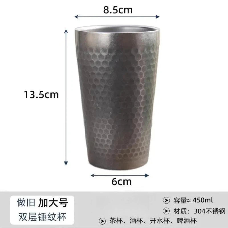 170ML/550ML Double-Wall 304 Stainless Steel Mug Hammer Diamond Texture