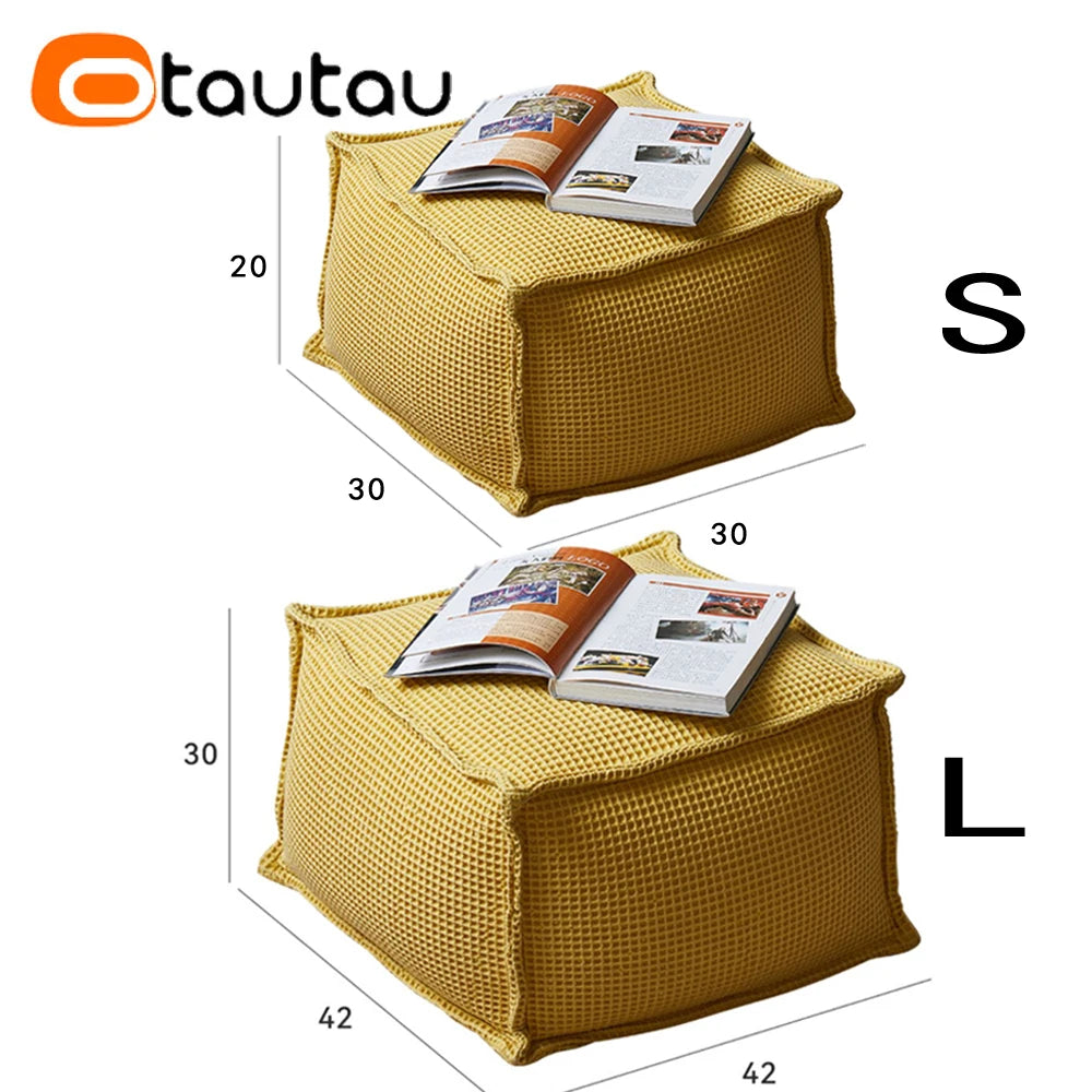 OTAUTAU 100% Pure Cotton Waffle Beanbag Stool Ottoman with Filling Square