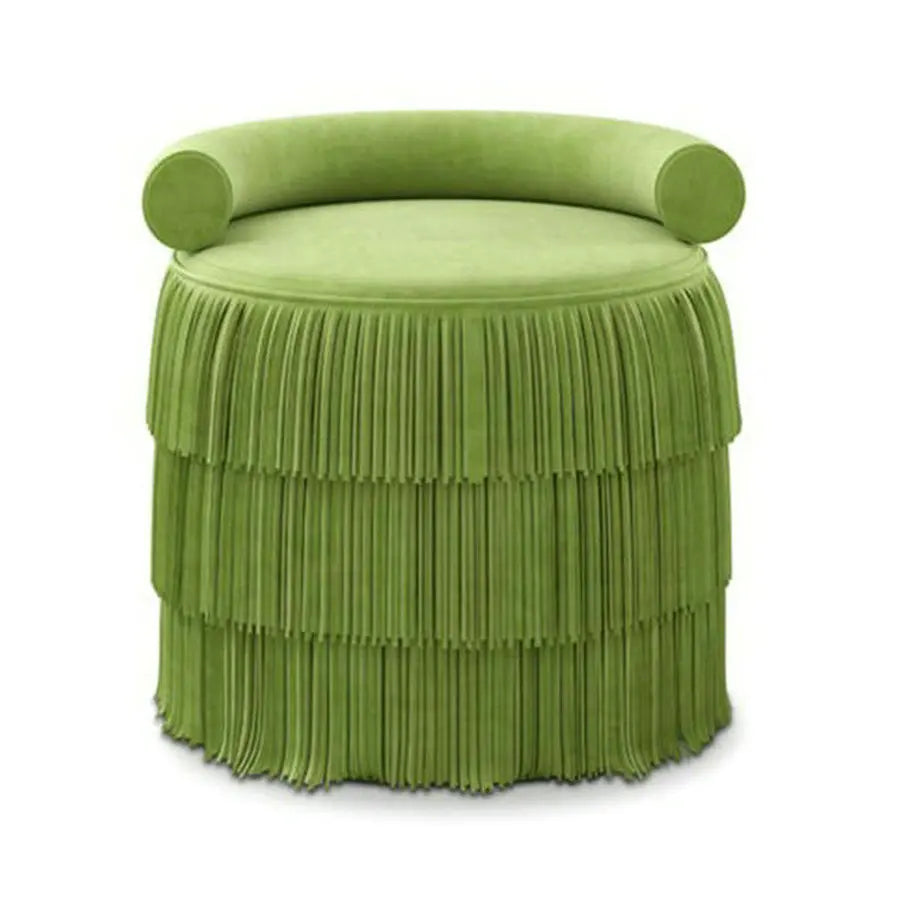 Round Suede Fringe Ottoman Hotel Wooden Tassel Stool Velvet