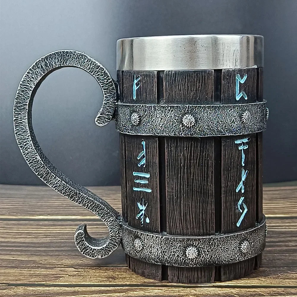 Viking Vintage Oak Barrel Beer Mug Stein with Stainless Steel Liner Coffee Cup