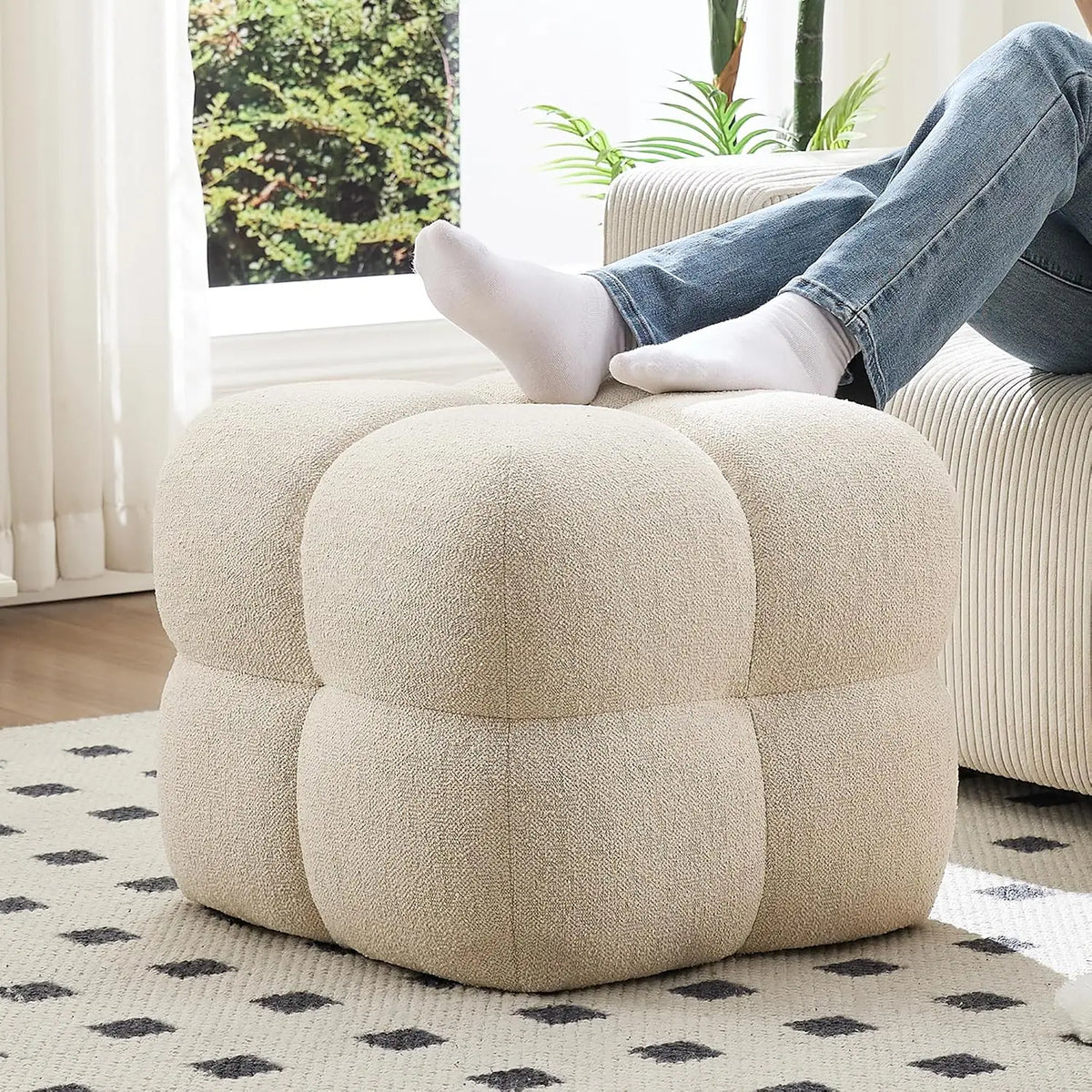 Fuzzy Ottoman Square Sherpa Pouf Tufted Boucle Fabric