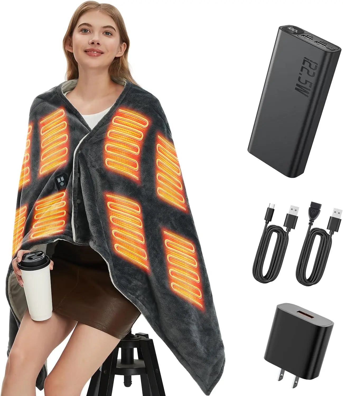 Portable Heated Blanket with 20000mAh Battery