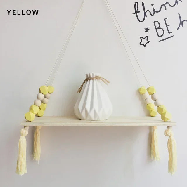 Nordic style colorful tassel wooden Wall Shelf Wall
