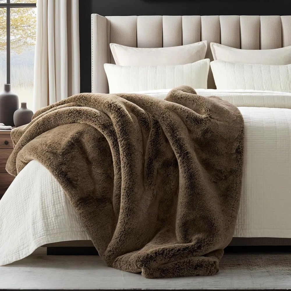 Luxury Soft Faux Chinchilla Fur Throw Blanket Thick Heavy